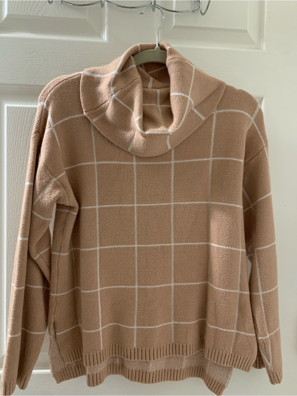 Cozy Camel Windowpane Turtleneck Ski Jacket